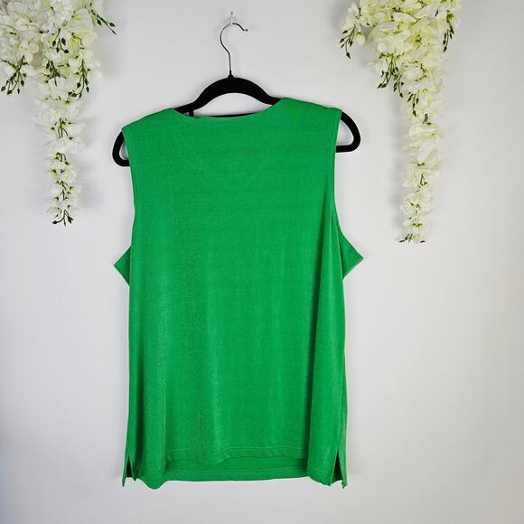 Quacker Factory 2-Piece Set Top Button Cardigan Kelly Green 1X Rhinestone V-Neck - Picture 3 of 12